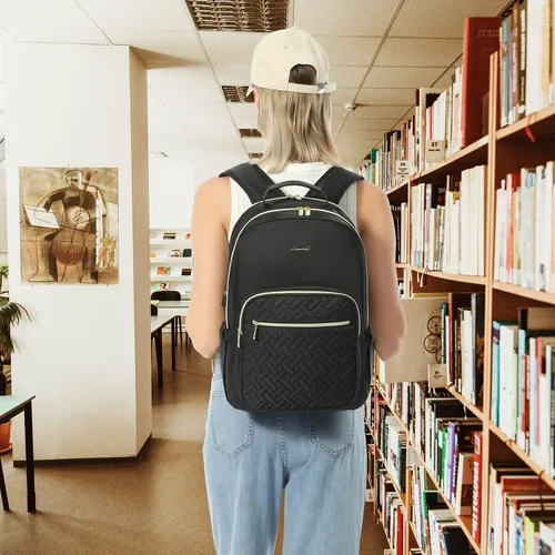 Miniatura 9 de LOVEVOOK Mochila para laptop para mujer, elegante mochila acolchada para viajes de negocios, trabajo, bolsa para computadora, con puerto USB