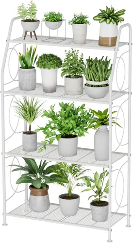 Miniatura 8 de VyGrow Soporte para plantas, estante de 4 niveles para interiores y exteriores, soporte alto de metal resistente para plantas, estante para sala