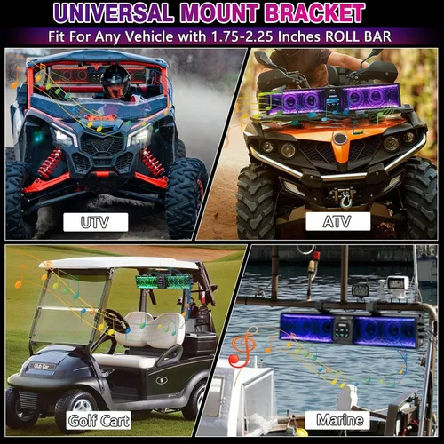 Miniatura 8 de Barra de sonido UTV de 27 pulgadas, barra de sonido de metal Bluetooth ATV de 6 altavoces con RGB y tira de luz, barra de sonido impermeable IP66