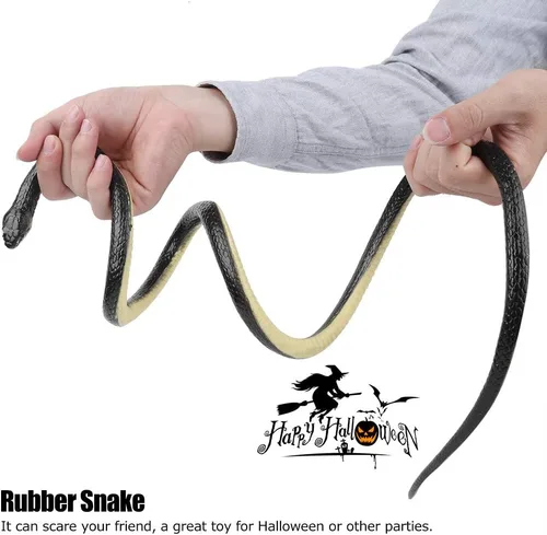 Miniatura 3 de Kikumi Soft Rubber Artificial Snake Toy, 1.25m Fake Snake Joke Toys Halloween Party Supplies (Black)