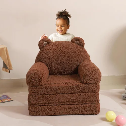 Miniatura 5 de MOMCAYWEX Sofá para niños, sofá Sherpa con cojines de espuma de tres capas, asientos cómodos para niños de 3 a 6 años, marrón