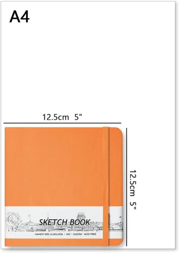 Miniatura 2 de Cuaderno de bolsillo cuadrado de 5" x 5" con tapa dura de poliuretano de cuero, 58 hojas de papel beige Dowling de 150 GSM, libre de ácidos, Naranja