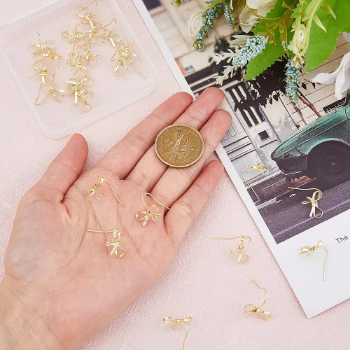 Miniatura 3 de SUPERFINDINGS 24 aretes de tuerca con lazo de latón, aretes dorados con lazo y 40 tuercas de plástico para hacer joyas
