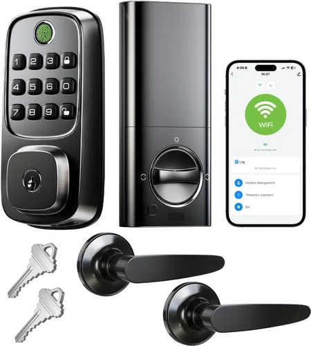 Cerraduras de puerta inteligentes WiFi para cerradura de puerta delantera con 2 palancas, cerradura de puerta con teclado de entrada sin llave con