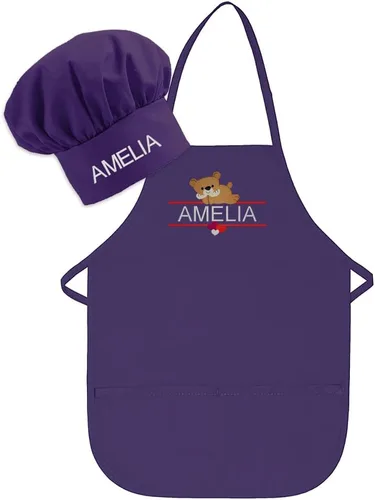 Miniatura 11 de Conjunto de delantal y sombrero personalizado para niños, diseño de animales, añade tu propio nombre para niños, cocina, horneado Blanco