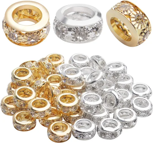 Miniatura 13 de BronaGrand 40 cuentas espaciadoras europeas de diamantes de imitación de 0.315 pulgadas (0.315 in), cuentas espaciadoras de cristal para bricolaje