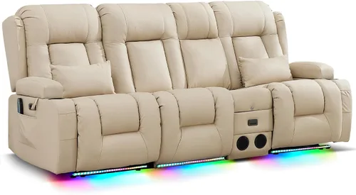 Miniatura 9 de URRED Sofá reclinable eléctrico con masaje y calor, sofá biplaza reclinable de pared con consola, sofá de casa rodante, asiento de cine en casa