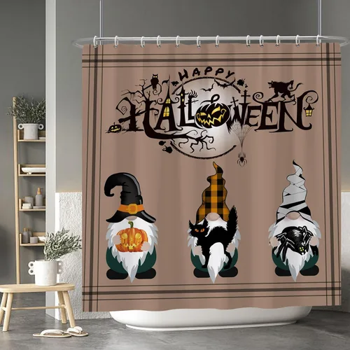 Miniatura 137 de Cortina de ducha de fantasma y gato negro para niños, 36 x 72 pulgadas, espeluznante y bonita, cortina de baño de Halloween con 6 ganchos, cortina