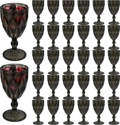 32 paquetes de copas de vino vintage, copas de agua de plástico reutilizables de 12 onzas de colores, copas de vino con tallo únicas y irrompibles