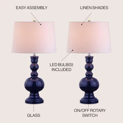 Miniatura 3 de JONATHAN Y Juego de 2 lámparas de mesa de cristal azul marino de 28.5 pulgadas para decoración de sala de estar, dormitorio, lámparas de noche