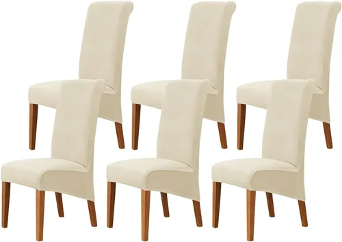 Miniatura 17 de Juego de 2 fundas de terciopelo para sillas de comedor, color beige, fundas elásticas para sillas de comedor y cocina, reutilizables, protector