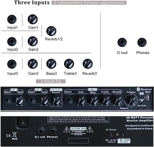 Miniatura 7 de Coolmusic Amplificador portátil para guitarra acústica, para artistas en movimiento, Bluetooth incorporado (40W a batería)