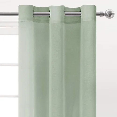 Miniatura 3 de DWCN Cortinas traslúcidas color verde frijol para sala de estar y dormitorio - Cortinas voile con aspecto de lino sintético con ojales en la parte