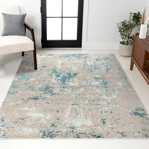 JONATHAN Y CTP103A-3 Alfombra contemporánea POP moderna abstracta vintage desvanecida para interiores, estilo bohemio, fácil de limpiar, alto Azul/