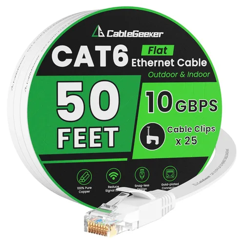 Miniatura 29 de Cable Ethernet Cat 6 de 100 pies, para interiores y exteriores, red de Internet de alta velocidad de 10 Gbps, cable de conexión Ethernet plano