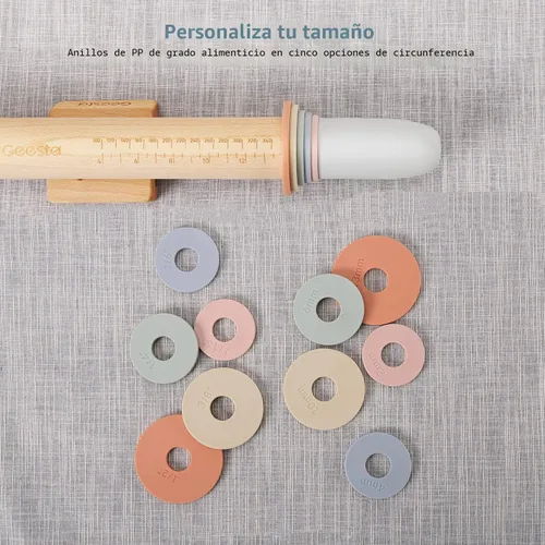 Miniatura 3 de Geesta - Rodillo de madera ajustable con 5 anillos de grosor, diseño de mango de prensa de rodillo de masa preciso con guía de medición para Western