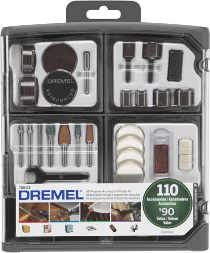 Dremel 709-02 Kit de accesorios de herramientas rotativas multiusos de 110 piezas, incluye una broca de tallado, tambores de lijado, piedras de