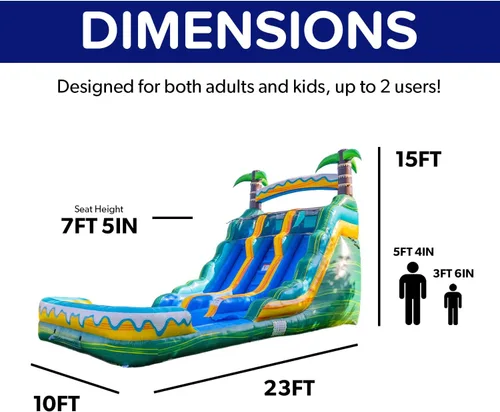 Miniatura 2 de HeroKiddo Tobogán acuático inflable de brisa tropical de 15 pies con piscina y soplador adjuntos, vinilo 100% PVC de 23 pies de largo, resistencia