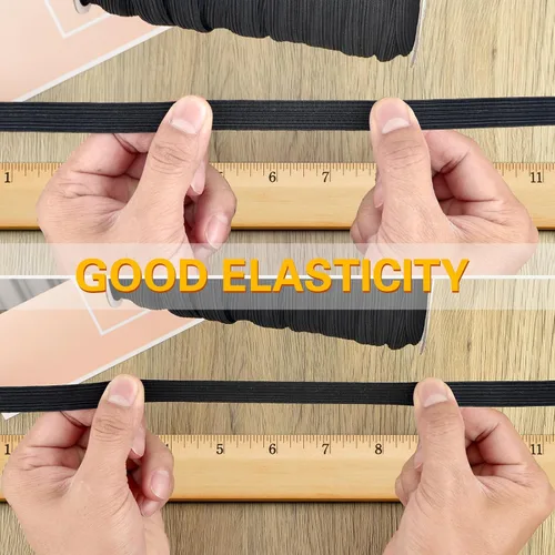 Miniatura 4 de Coopay Bandas elásticas planas de 100 yardas de largo, 1/2 pulgada de ancho, cuerda elástica plana para coser proyectos de bricolaje, artes y Negro