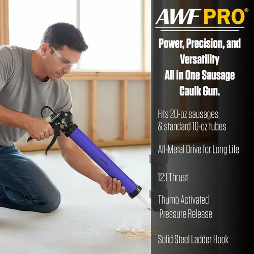 Miniatura 2 de AWF PRO Pistola de calafeteo para salchichas, paquete de papel de aluminio de 20 oz y cartucho convertible de 10 oz, relación de empuje 12:1, cañón