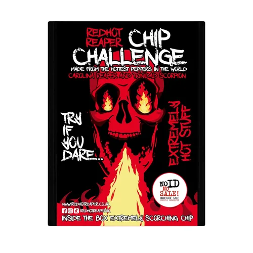 Red Hot Reaper – 1x Chip Challenge Más Caliente Snack Carolina Reaper & Trinidad Scorpion - Super Spicy Hot Chip