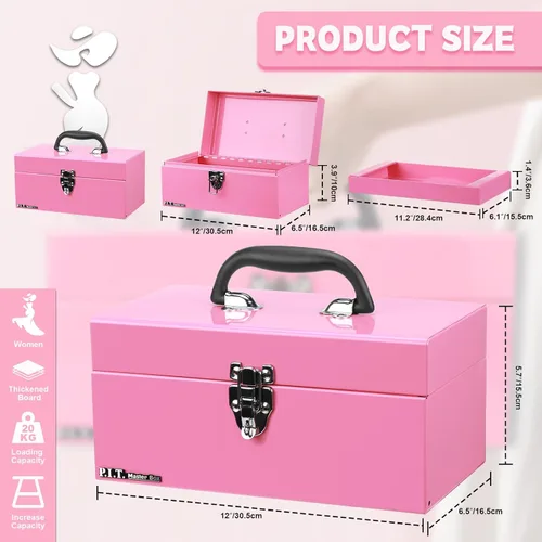 Miniatura 2 de P.I.T. Caja de herramientas de 12 pulgadas, pequeña caja de herramientas portátil de acero con cierre de pestillo de metal para el hogar, almacén