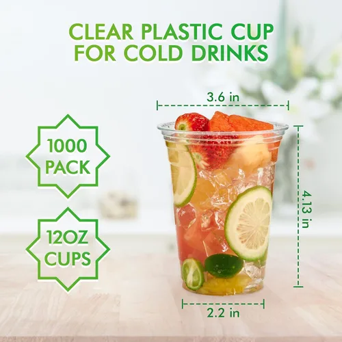 Miniatura 3 de Lilymicky Paquete de 1000 vasos de plástico transparente de 12 onzas, vasos desechables de PET, transparentes, perfectos para café helado, batidos