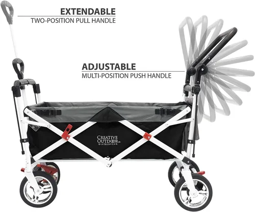 Miniatura 2 de Creative Outdoor Push Pull - Carro plegable para carga Playa Parque Jardín Deportes y Camping Negro con dosel
