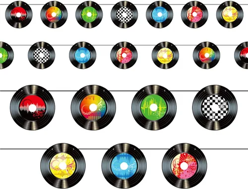 3 paquetes de decoraciones de fiesta de música rock and roll de 7 pulgadas, 21 piezas de discos de papel de los años 50, banderines de decoración de