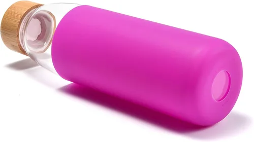 Miniatura 4 de Botellas de agua de vidrio de borosilicato de 18 onzas con tapa de bambú, sin BPA, funda de silicona antideslizante y tapa a prueba de fugas