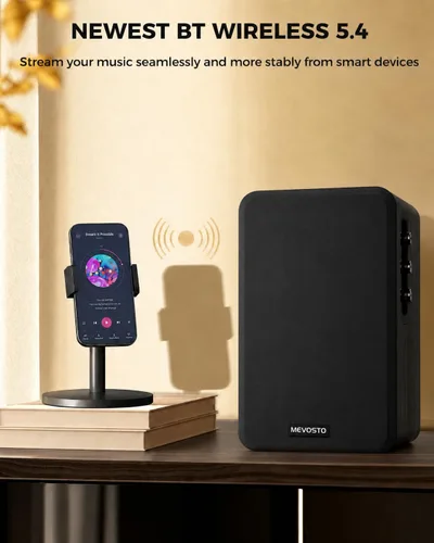 Miniatura 5 de Altavoces activos para estantería de 36 W RMS - Altavoz inalámbrico BT 5.4 con woofer de 5 pulgadas, altavoces de PC de cúpula de seda, monitores