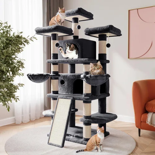 Miniatura 13 de SHA CERLIN Árbol para gatos de 68 pulgadas, de varios niveles, torre grande para gatitos grandes/torre para gatos con condominio/acogedoras perchas