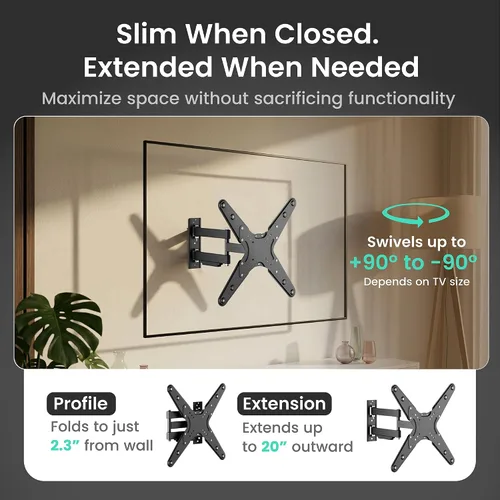 Miniatura 5 de ynVISION.DESIGN Soporte de pared articulado para TV resistente a la intemperie para exteriores compatible con Samsung Terrace y más televisores
