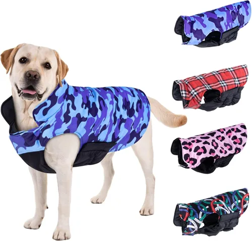 Miniatura 6 de CuteBone - Abrigo de invierno para perros, chaleco reversible impermeable y resistente al viento, chaqueta gruesa ajustable para clima frío