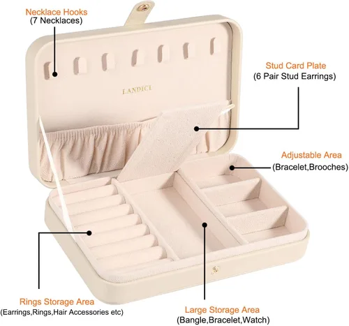 Miniatura 3 de LANDICI Joyero pequeño para mujeres y niñas, estuche organizador de joyas de viaje de piel sintética, soporte portátil de almacenamiento de joyas