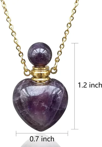 Miniatura 6 de Perfume Bottle Necklace Heart Shape, Amethyst Necklace Healing Crystal for Women, Essential Oil Diffuser Bottle Necklace Jewelry for Liquid