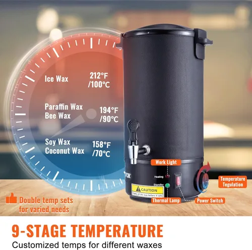 Miniatura 3 de VEVOR Derretidor de cera para hacer velas, olla de fusión eléctrica extra grande de 10 L, con boquilla fácil de verter y control de temperatura de 9