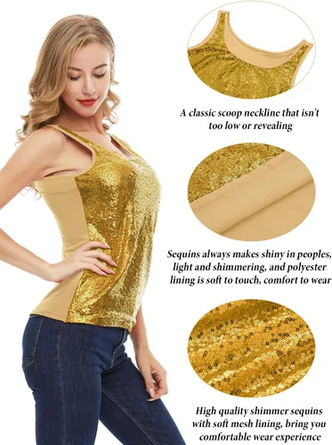 Miniatura 6 de SATINIOR Camiseta sin mangas con lentejuelas con purpurina para mujer, chaleco brillante, camisola con purpurina para mujeres y niñas