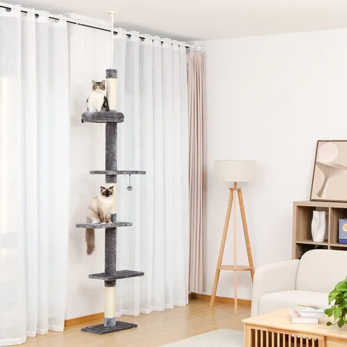 Miniatura 7 de PETEPELA Árbol para gatos de interior, torre pequeña para gatos de 34.6 pulgadas con postes rascadores, 2 condominios, rampa de rascar y juguetes