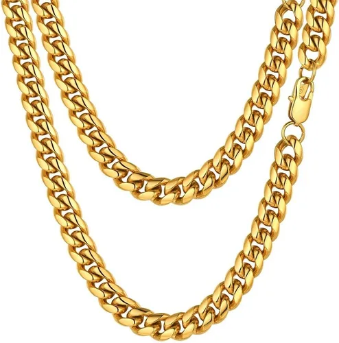 PROSTEEL 316L Stainless Steel Figaro Cuban Chain Necklace for Men, Black18K Real Gold Plated, 4567.591013mm, 14inch-30inch, Come with Box