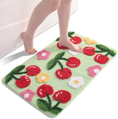 Miniatura 7 de Anybar Alfombras de Baño Beige Tapete de Baño de Cerezas Lindas Accesorios de Baño Coloridos, Alfombra de Flores Divertida Tapete de Piso