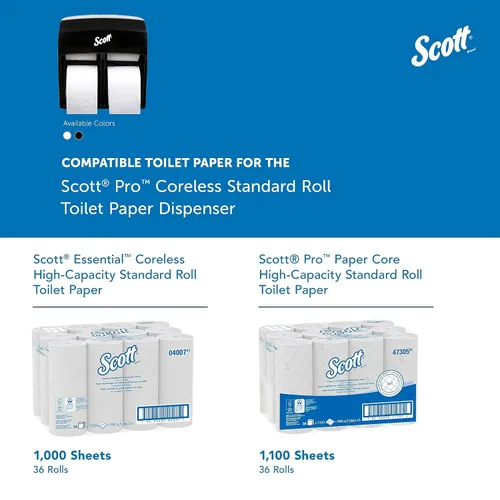 Miniatura 8 de Scott Professional Dispensador de papel higiénico estándar sin núcleo de alta capacidad (44518), negro, capacidad para 4 rollos, montado
