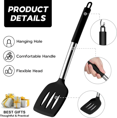Miniatura 4 de Onader Juego de utensilios de cocina, 15 piezas de utensilios de cocina de silicona con soporte y mango de acero inoxidable resistente al calor