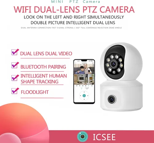 Miniatura 3 de Cámara de doble lente, cámara panorámica inteligente inalámbrica WiFi, vigilancia remota de 360 grados, seguimiento automático de vigilancia remota