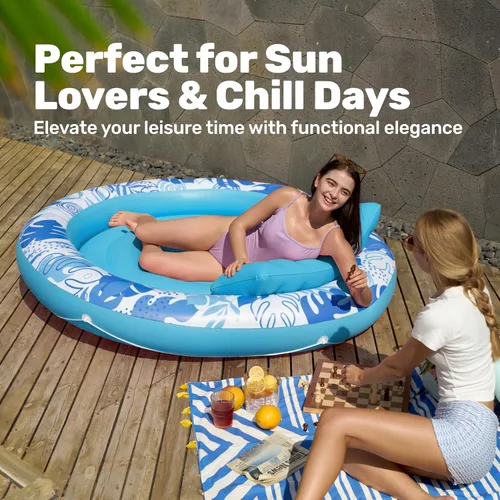 Miniatura 8 de SLOOSH Flotador inflable para piscina de bronceado, flotadores de piscina de 72 x 56 pulgadas para adultos con almohada, flotador redondo 4 en 1