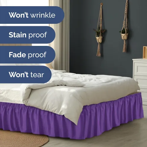 Miniatura 5 de Falda de cama envolvente con volantes, color morado, para camas de tamaño Queen con altura de 53 cm CGK Linens - Falda de cama plisada con tela 16