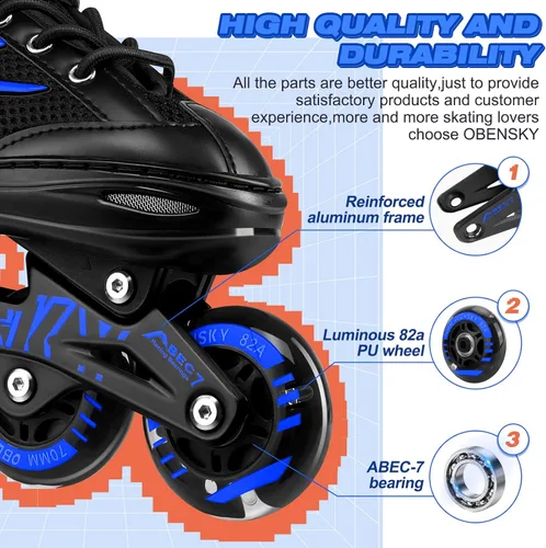 Miniatura 5 de Patines en línea ajustables para niños y niñas de 4 a 12 años, cuchillas de patines para niños con ruedas completamente iluminadas, divertidos azul