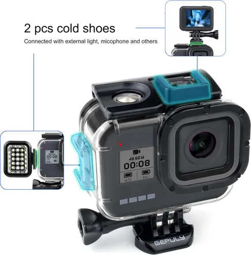 Miniatura 2 de GEPULY Carcasa impermeable para GoPro Hero 8 Negro, doble ranura para zapata fría protectora subacuática carcasa para GoPro Hero 8 Cámara de acción