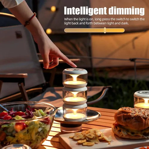 Miniatura 5 de oneleaf Luz de Ambiente Portátil LED Luz Nocturna, lámpara de vela, tres luces con base de carga, interruptor táctil recargable sin cable para baño