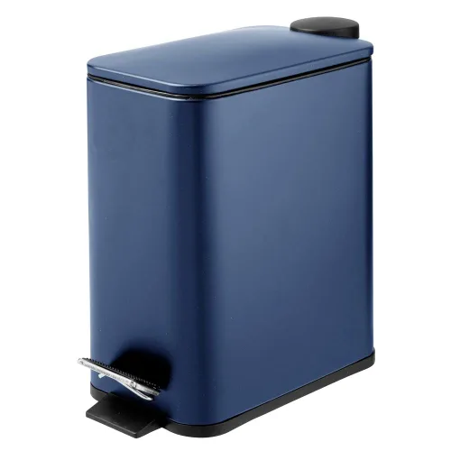 Miniatura 9 de mDesign Cubo de basura rectangular de metal delgado de 1.3 galones con pedal de pie, tapa de cierre fácil, papelera estrecha, contenedor de basura
